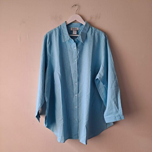 Anthony Richards Blue Button Up Long Sleeve Linen Blend Shirt Size 24W NWOT - Picture 5 of 11